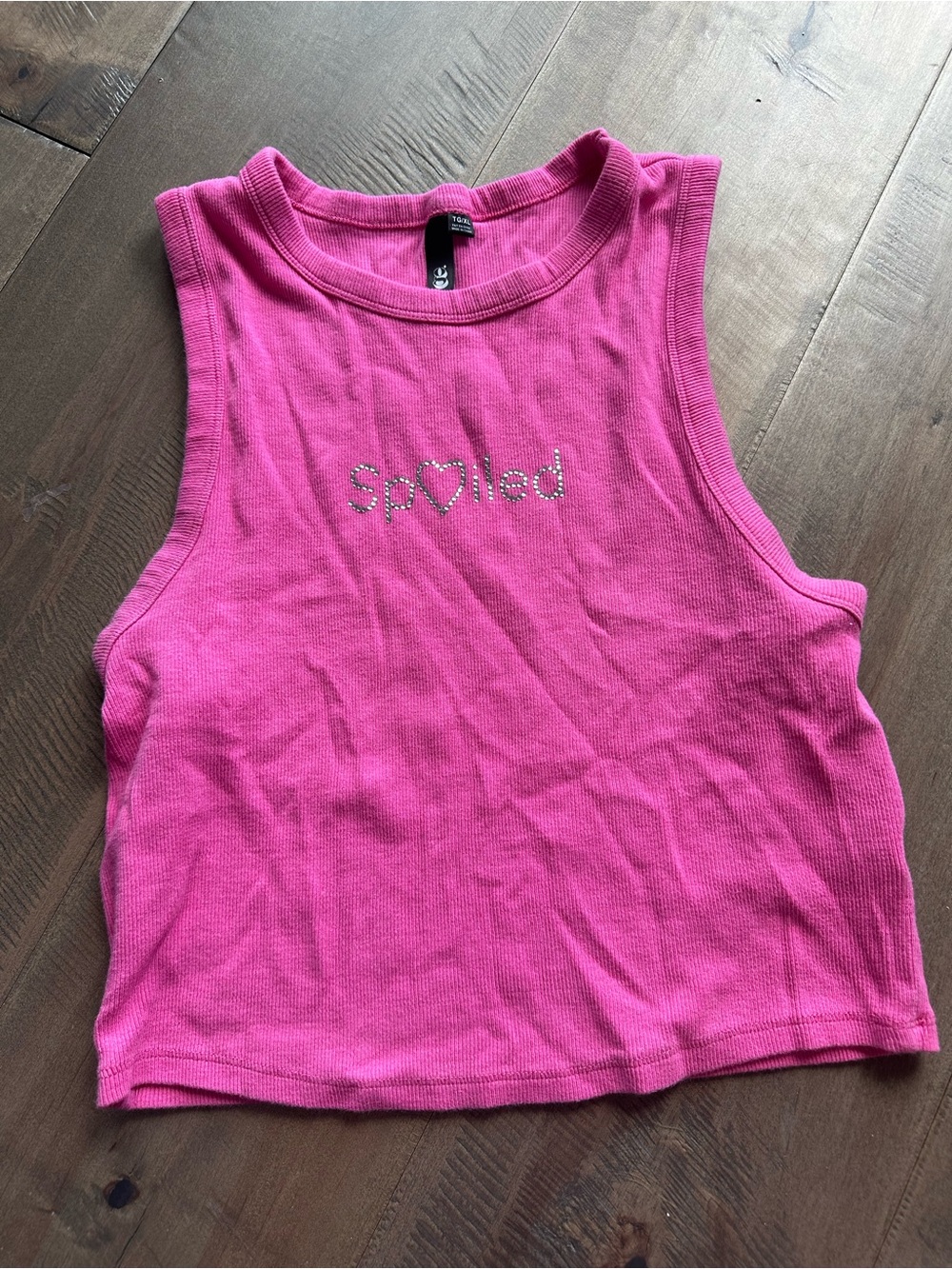 Garage Hot Pink Ribbed Crop Tank with Rhinestone 'Spoiled' Logo